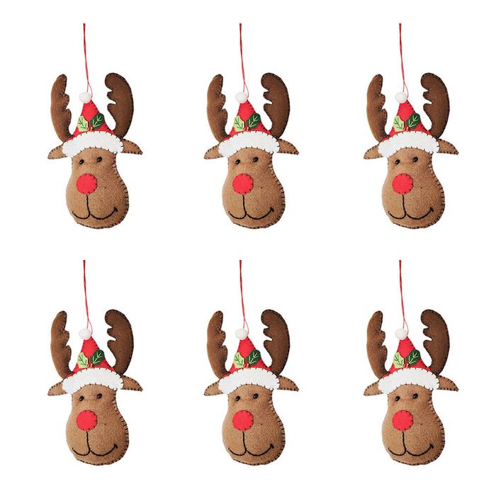 6PK Urban Reindeer Heads Hanging Christmas Decoration 15cm Brown Assorted