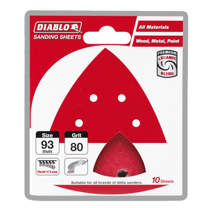 Diablo 93mm 80 Grit Abrasive All Surface Detail Sander Sheets - 10 Pack