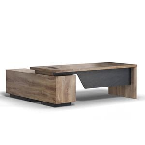 Modern Furniture BALDER Executive Desk with Right Return - Warm Oak & Black