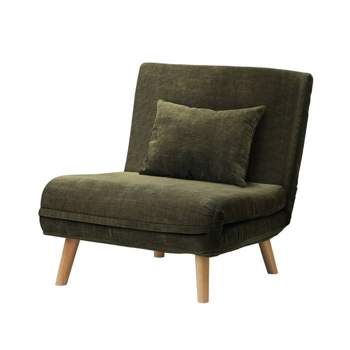 Oikiture Folding Sofa Bed Lounge Single Chair Recliner Corduroy Green