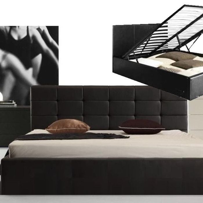 Istyle Milan King Gas Lift Ottoman Storage Bed Frame Pu Leather Black