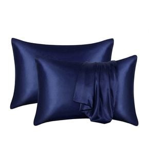 Catzon 2 Pcs Satin Pillowcases with Envelope Closure for Hair and Skin 51X91cm-Navy Blue