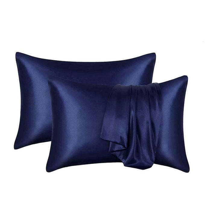 Catzon 2 Pcs Satin Pillowcases with Envelope Closure for Hair and Skin 51X91cm-Navy Blue