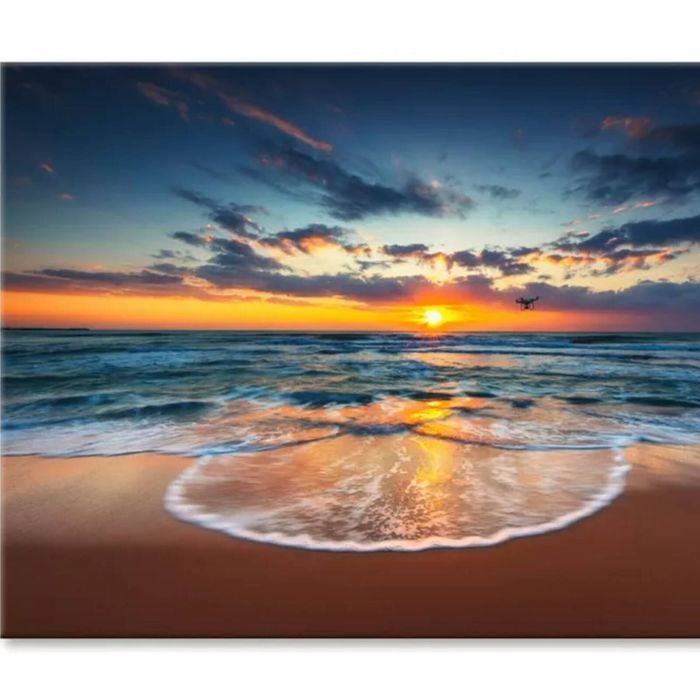 Flying Drone Over the Sea Sunrise  Print 100% Australian Made 75 x 50cm  (Stretched)