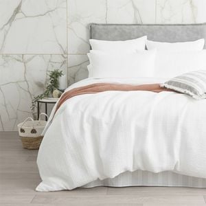 Cloud Linen Celeste Seersucker Cotton Waffle Quilt Cover Set Ivory King