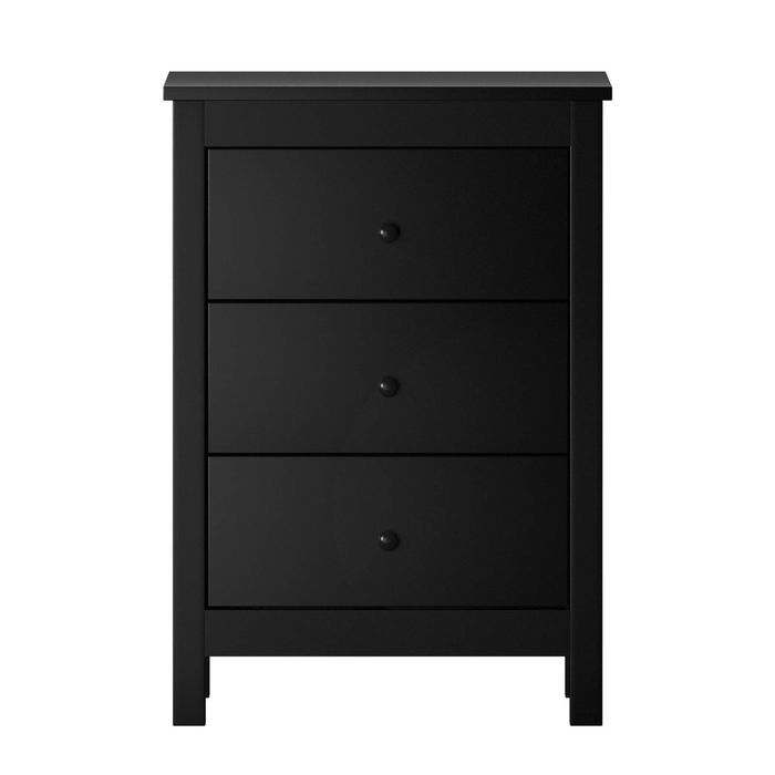 Oikiture Bedside Table 3 Drawers Hamptons Furniture Storage Unit Black