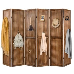 Costway 6 Panel Folding Room Divider Openwork Carving Privacy Screen 170cm - Brown