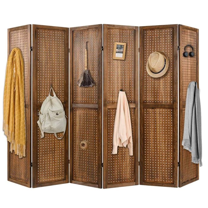 Costway 6 Panel Folding Room Divider Openwork Carving Privacy Screen 170cm - Brown