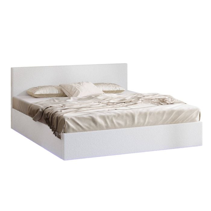Oikiture Bed Frame King Size Gas Lift Storage Boucle White