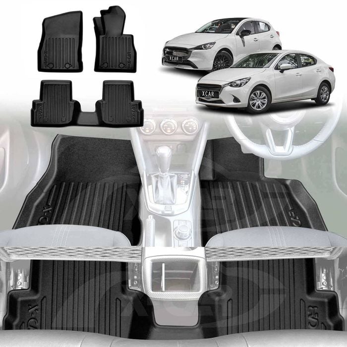 3D All-Weather Floor Mats for Mazda 2 Hatch & Sedan 2014-Onwards DJ/DL Series Heavy Duty Full Set