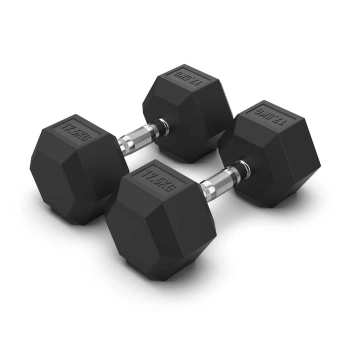 2 Pack of 17.5kg Dumbell Hex Rubber Coat Iron Dumbells Total 35kg