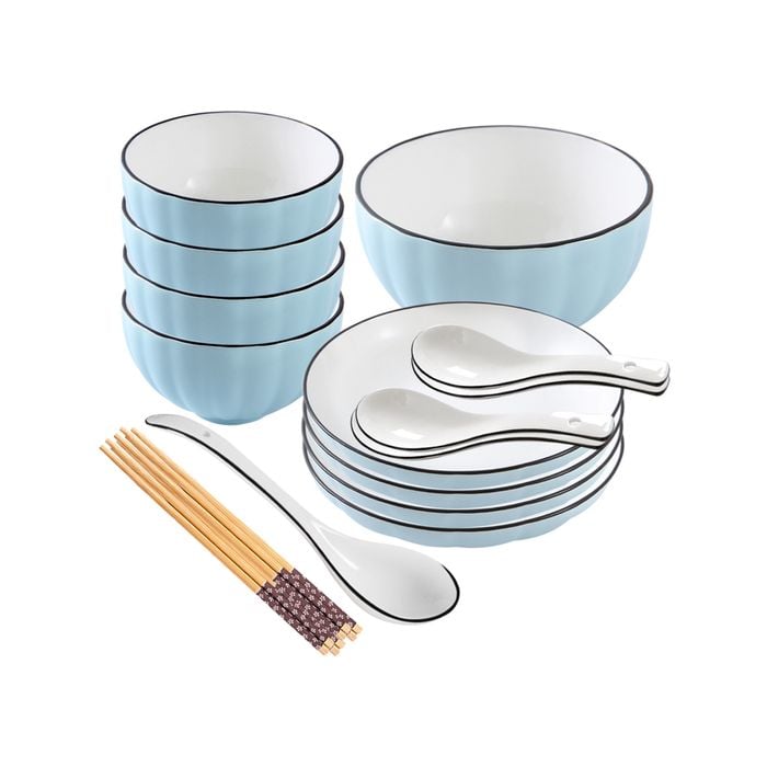 SOGA Blue Japanese Style Ceramic Dinnerware Set of 9