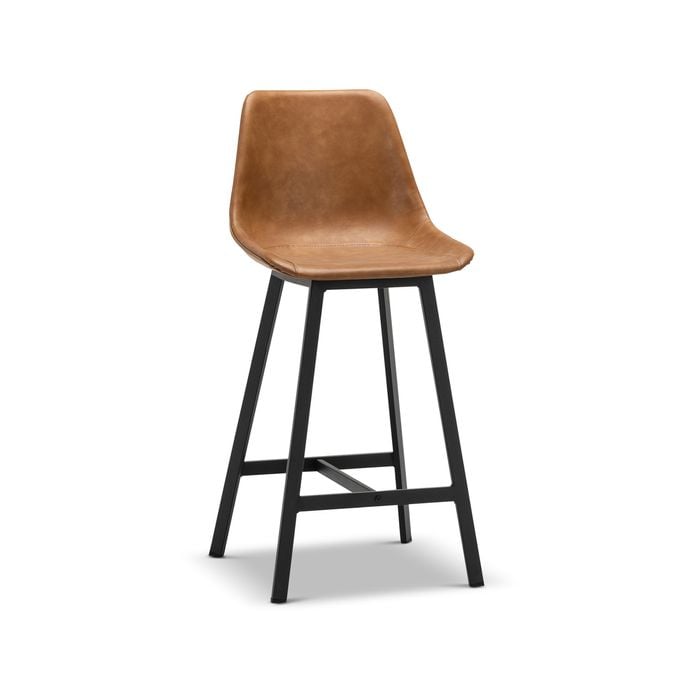 Hanns Set of 2 67cm Whiskey Tan Vegan Leather High Back Barstools