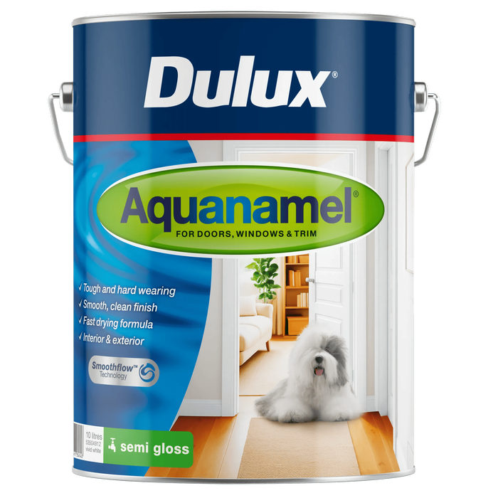 Dulux 10L Semi Gloss Vivid White Aquanamel Enamel Paint