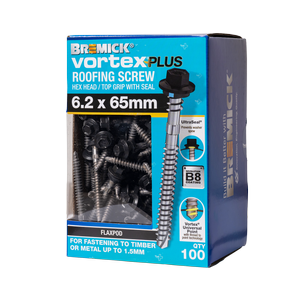Bremick Vortex Plus Roofing Screw 6.2 x 65mm HEX B8 FP PK100