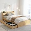 HOMFURN King Single Bed Frame with Storage Headboard, USB Ports & 2 Drawers, Natural Wood Finish, 150kg Capacity