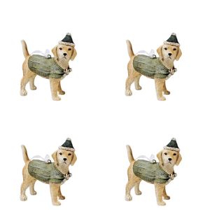 4PK Urban Christmas Puppy Dog Hanging Tree Decoration 8cm Sage/Beige