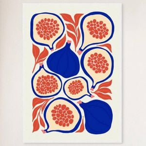 Galrie Vibrant Fig Print from Abstract Fruit Collection - Kitchen Wall Art Decoration, White Frame, A1 60 x 84cm (23 x 33inch)
