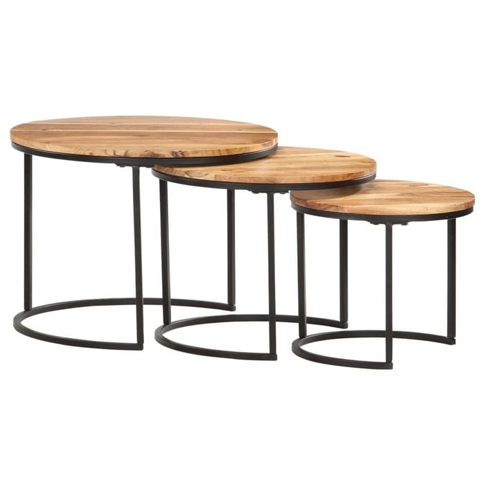 vidaXL 3x Solid Wood Acacia Nesting Tables Accent Couch Sofa Coffee Table