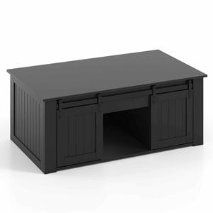 Costway Lift Top Coffee Table 120cm Farmhouse Dining Sliding Door Black