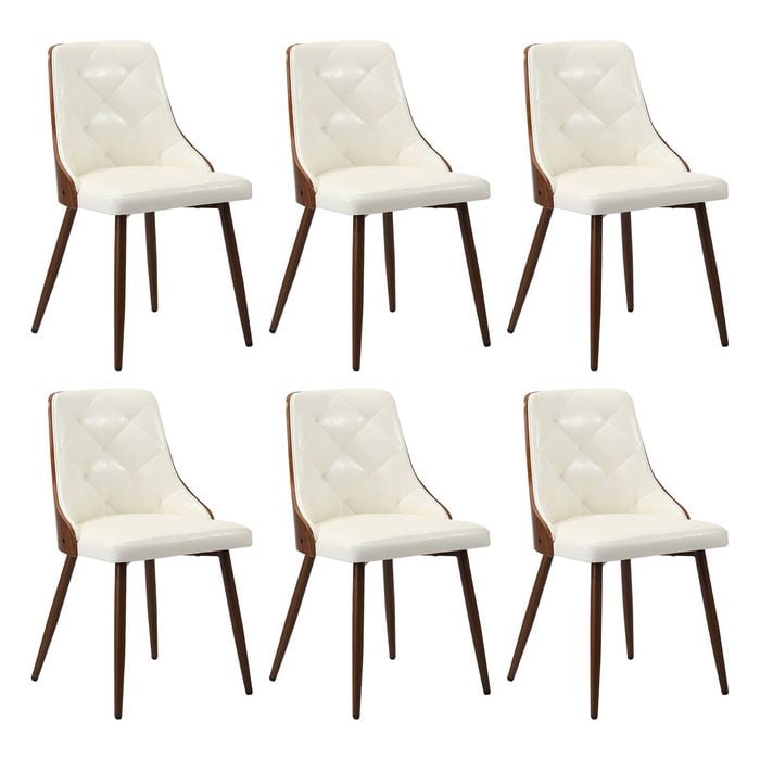 Oikiture Dining Chairs Kitchen Accent Lounge PU Leather x6 White ...