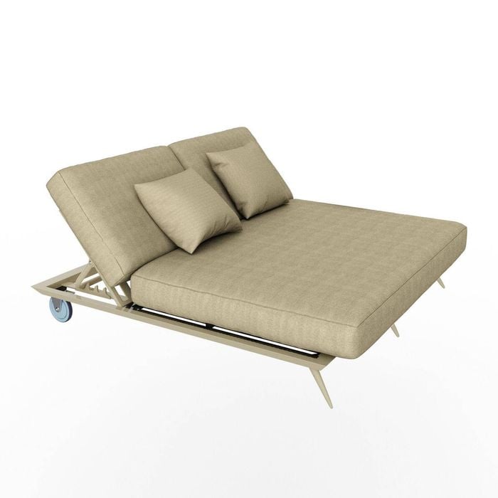 Nordhavn Double Light Brown Reclining Sun Lounger, Outdoor Folding Sunbed
