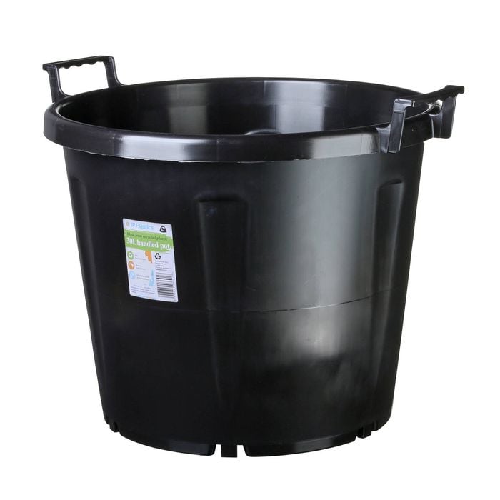 IP Plastics 30L 41cm Black Recycled Scolloped Round Pot With Handle