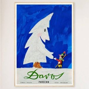 Galrie Davos Parsenn Snow Tree Vintage Ski Poster - Swiss Alps Adventure Art, Wood Frame, A4 21 x 30cm (8 x 12inch)