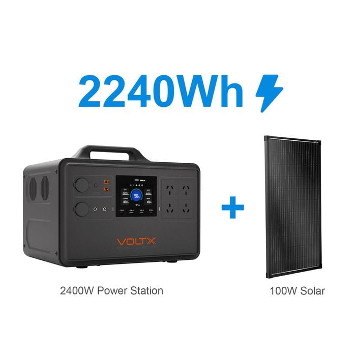 Voltx 2400w Portable Power Station + 100w Solar Panel