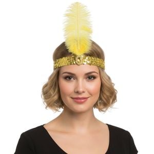 1920s FLAPPER HEADBAND Headpiece Feather Sequin Charleston Costume Gatsby Dance Yellow
