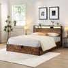HOMFURN Double Size Gas Lift Storage Bed Frame with LED Lights and Charging Station