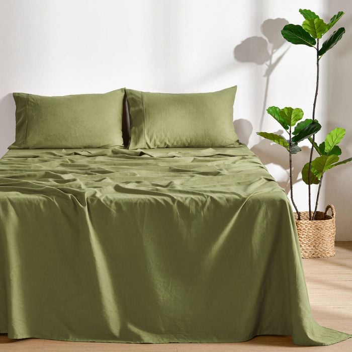 Dreamaker Linen Cotton Sheet Set Olive - Double Bed
