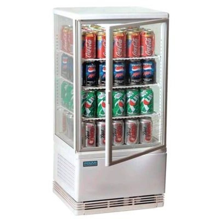 Polar C-series Display Fridge Energy Efficient Countertop 4 Sided Glass White 68ltr