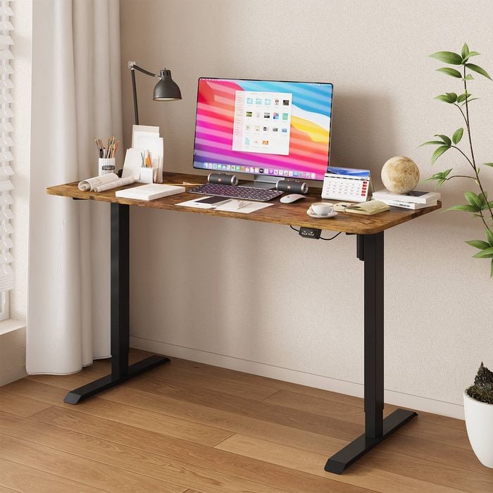 Advwin Electric Standing Desk Adjustable Height Ergonomic Sit Stand up Desk 120cm Walnut Splice Board Table Top Black Frame Bunnings Australia