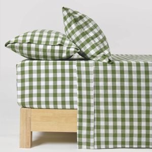 Dreamaker Lola Washed Cotton Yarn Dyed Gingham Sheet Set Olive King