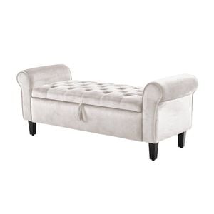 La Bella 132cm Beige Storage Ottoman Bench Seat Chest Arm Couch Stool Velvet