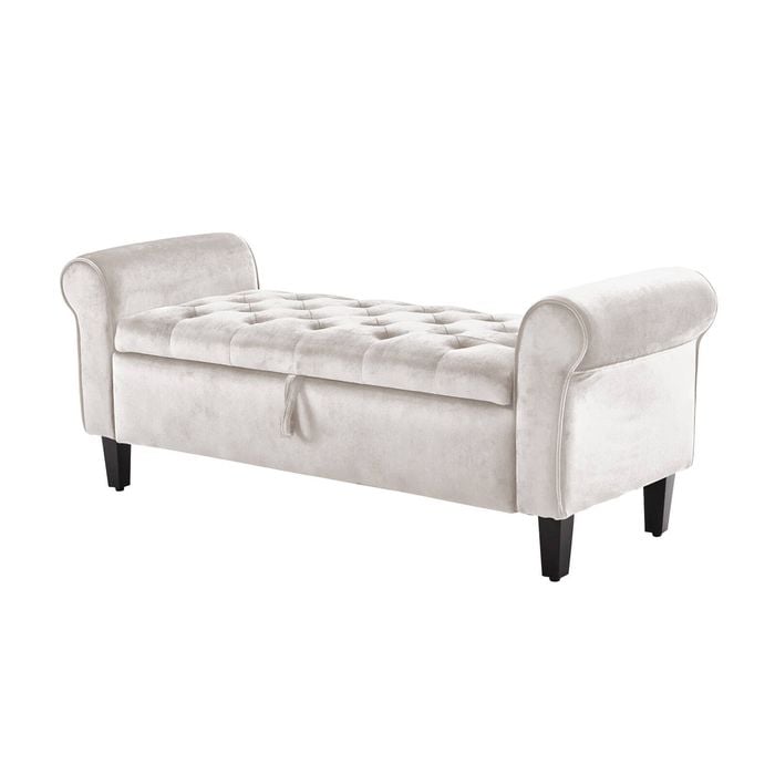 La Bella 132cm Beige Storage Ottoman Bench Seat Chest Arm Couch Stool Velvet