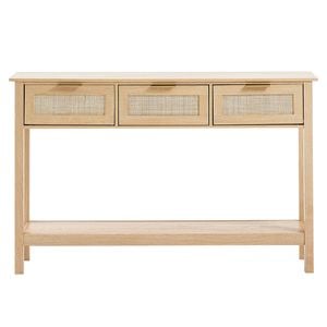 VEVOR Rattan Console Table Natural Color with 3 Storage Drawers Sliding Door for Home