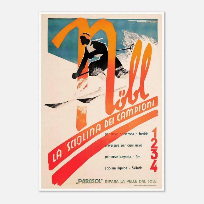 Galrie Nobl School of Champions Italy Vintage Ski Poster - Stylish Home Decor, Poster Only, 70 x 100cm (28 x 40inch)