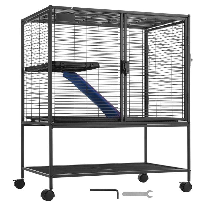 VEVOR Rolling Metal Ferret Cage Black Large 2-Tier with Ramps & Tray