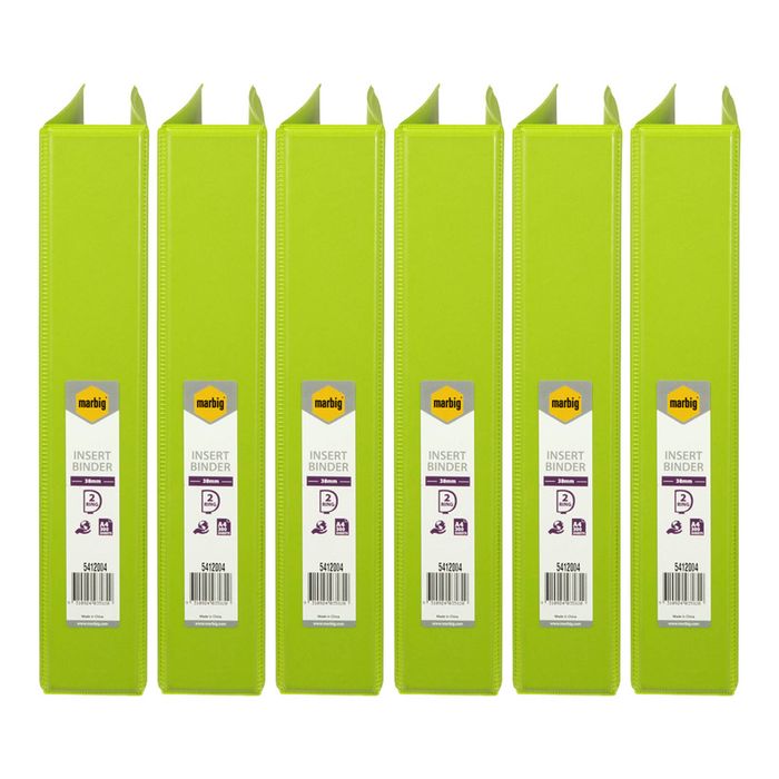 6x Marbig Pp Clearview 2 D-ring 38mm A4 Insert Binder File Paper Organiser Lime
