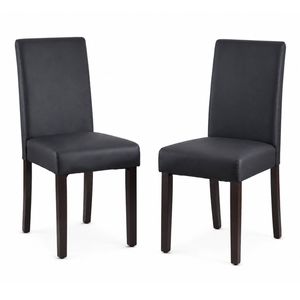 2x Dining Chairs Solid Wooden PU Leather Black