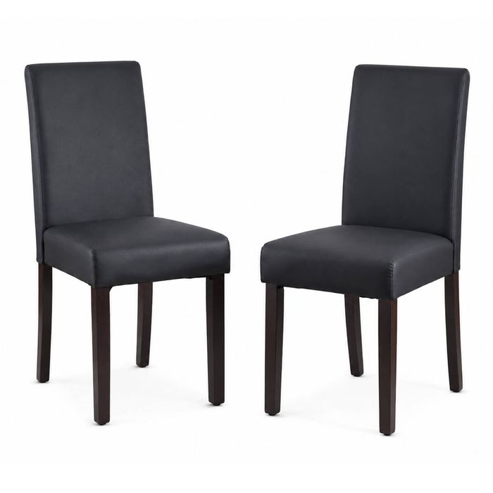 2x Dining Chairs Solid Wooden PU Leather Black