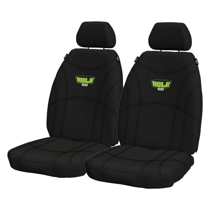 Hulk Universal Neoprene Front Vehicle Seat Cover Black/Green Stitch