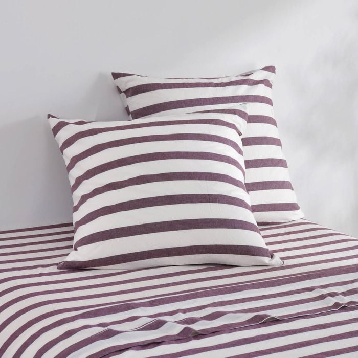 Dreamaker Cove Washed Cotton Yarn Dyed Wide Stripe Euro Pillowcase Plum Twin Pack