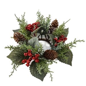 Christmas Candle Wreath with Berry Pinecone [Green]