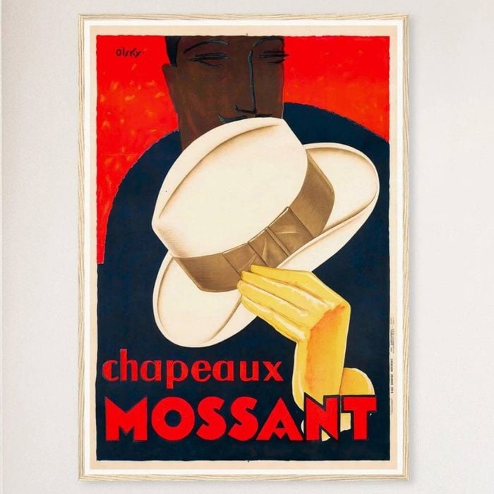 Galrie Chapeaux Mossant Vintage Advertising Poster Art Print by Olsky 1928 Décor, Wood Frame, A4 21 x 30cm (8 x 12inch)