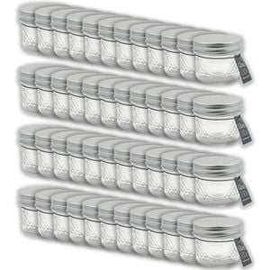 48PK Glass & Co Cleo Round Silver Lid Quilted Preserving Jar 130ml Clear