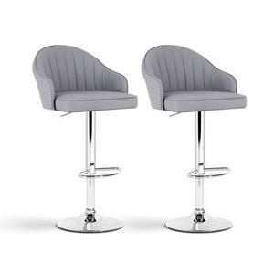 Artiss Bar Stools 2x Gas Lift Leather Shell Grey
