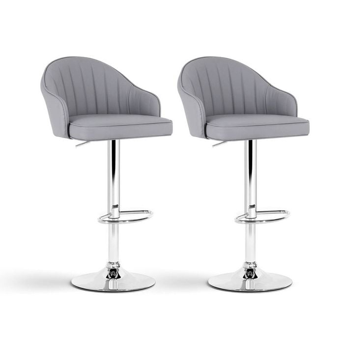Artiss Bar Stools 2x Gas Lift Leather Shell Grey